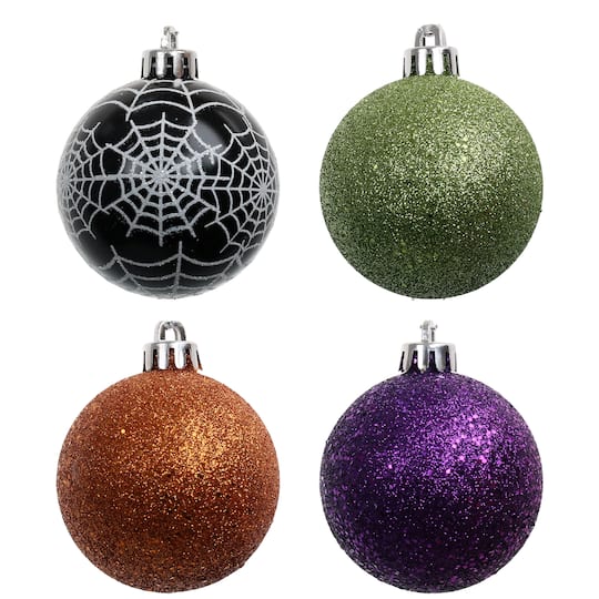 5 Pack 57mm Spiderweb & Glitter Shatterproof Ball Ornaments by Ashland®